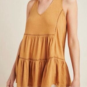 Anthropologie Malaga Tunic Top Tank Ochre Eyelet Blouse Gold Small S